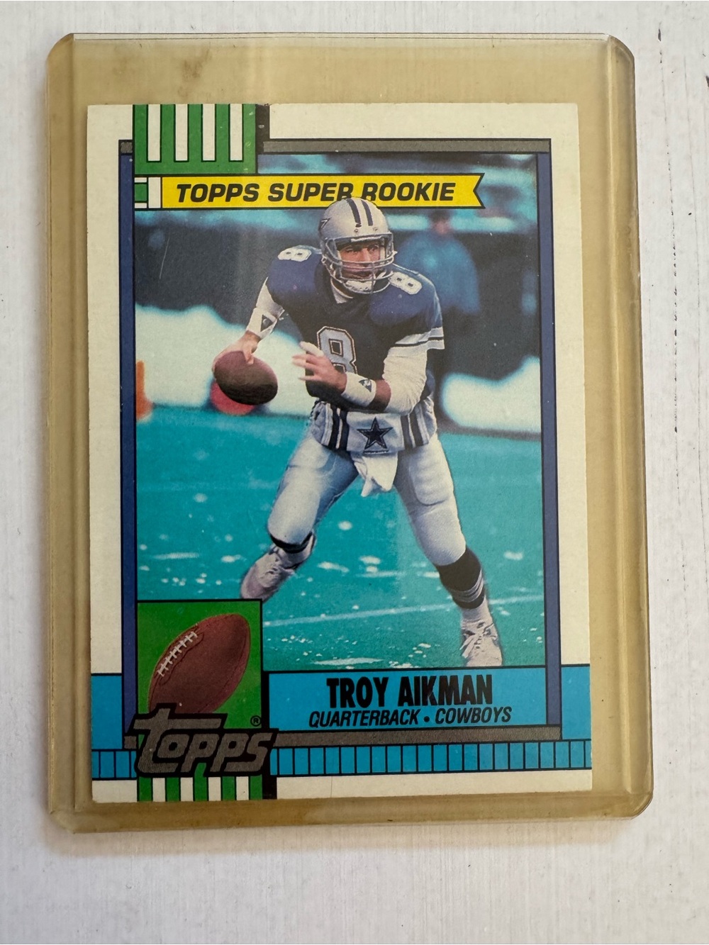 Topps Troy Aikman Rookie Card in sleeve